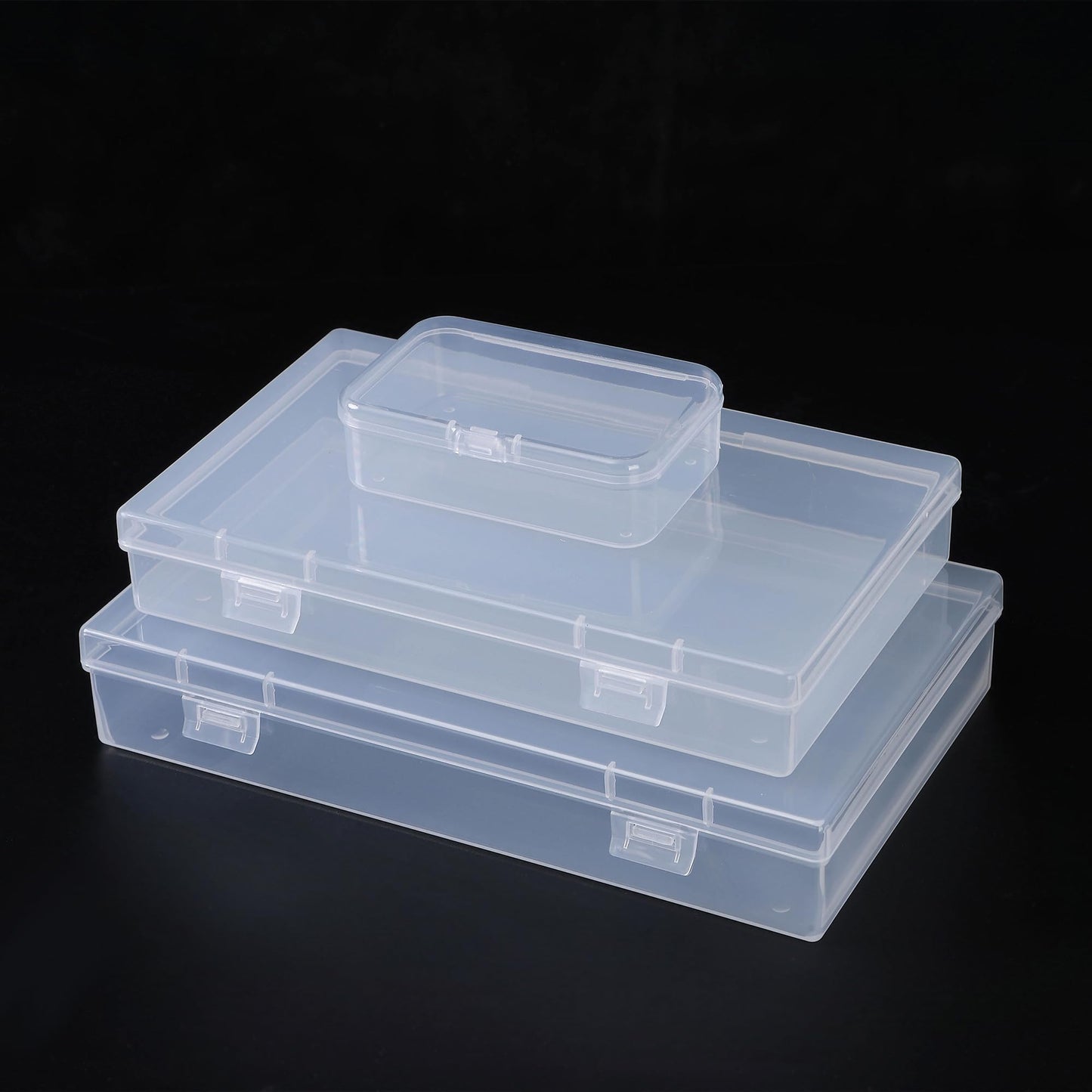 LJY 20 Pieces Mixed Sizes Rectangular Empty Mini Clear Plastic Organizer Storage Box Containers with Hinged Lids for Small Items and Other Craft Projects Plastic Containers with Lids Quart Containers