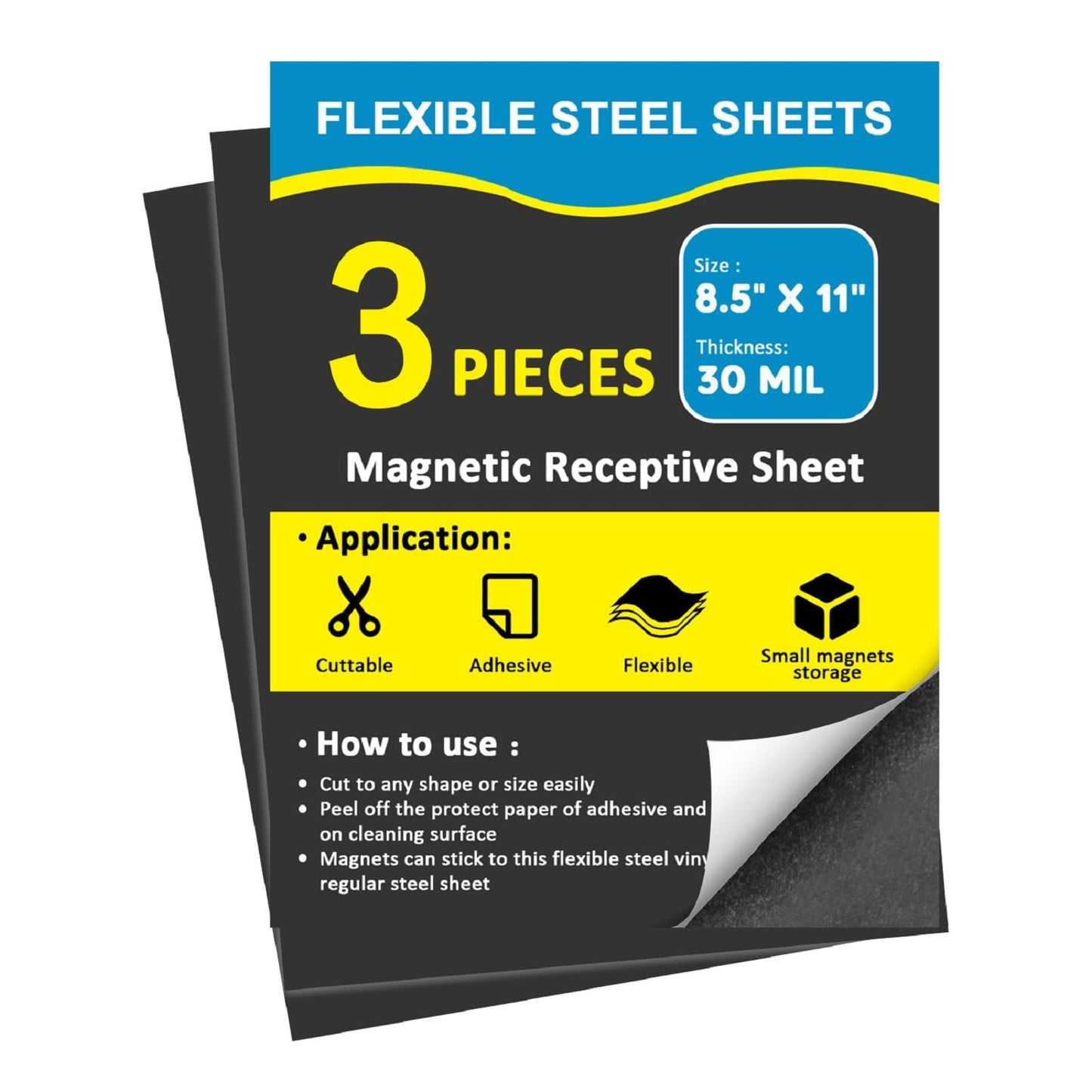 STTMGN Non-Magnetic,Metal Sheets for Magnetic Receptive with Adhesive Backing,30 Mil Thick,8.5x11,Peel and Stick Steel,Flexible Sheet for Magnets-3 Piece