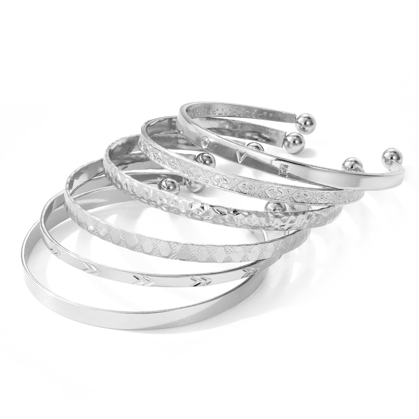 IFKM Silver Bangles Bracelets For Women, Silver Plated Multi Layer Stackable Cuff Bracelet Set, Trendy Elegance Charms Non Tarnish Minimalist Textured Boho Jewelry Gift for Women