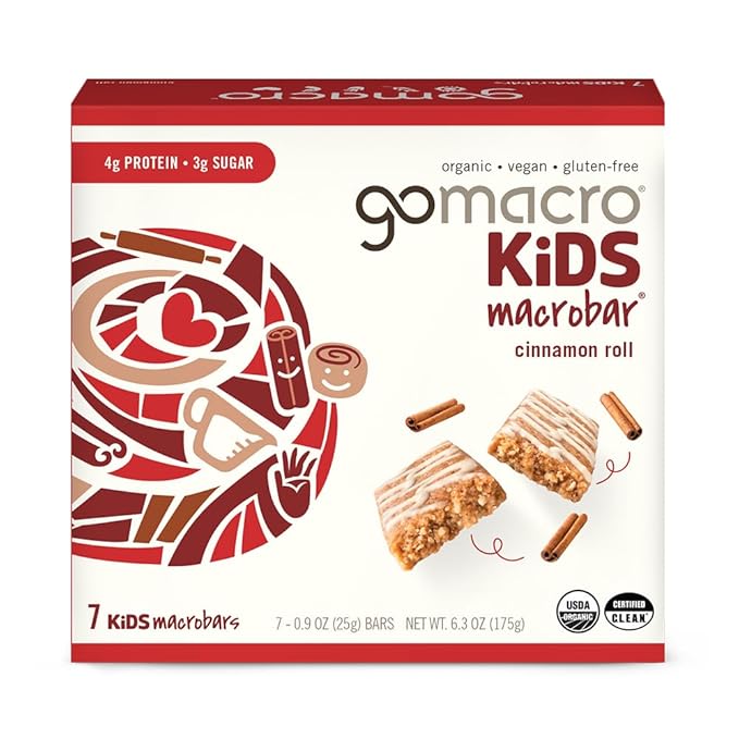 GoMacro Kids MacroBar Organic Vegan Snack Bars - Cinnamon Roll (0.9 Ounce Bars, 7 Count)