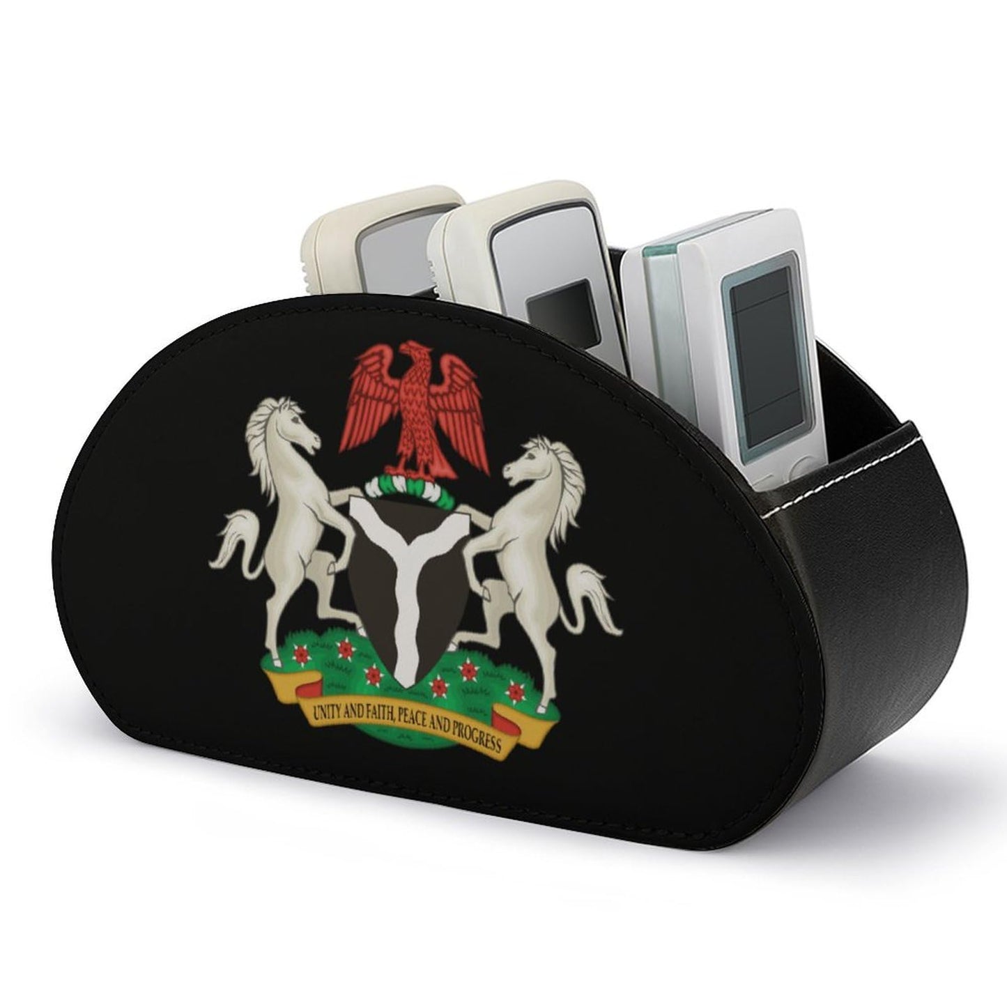 Coat of Arms of Nigeria Remote Control Holder with 5 Compartments Caddy Desktop Organizer for Home Office