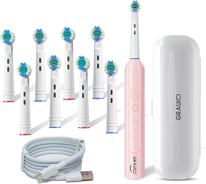 Deep Clean Rechargeable Electric Powered Toothbrush,Pressure Sensor to Protect Gums (Pink)
