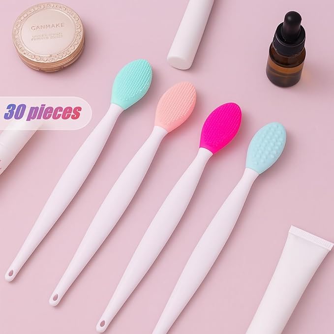 30Packs Double Sided Silicone Lip Scrub Brushes Multicolor Soft Cleaning Exfoliating Lip Brush Tool for Smoother,Softer,Brighter,and Healthier Lip