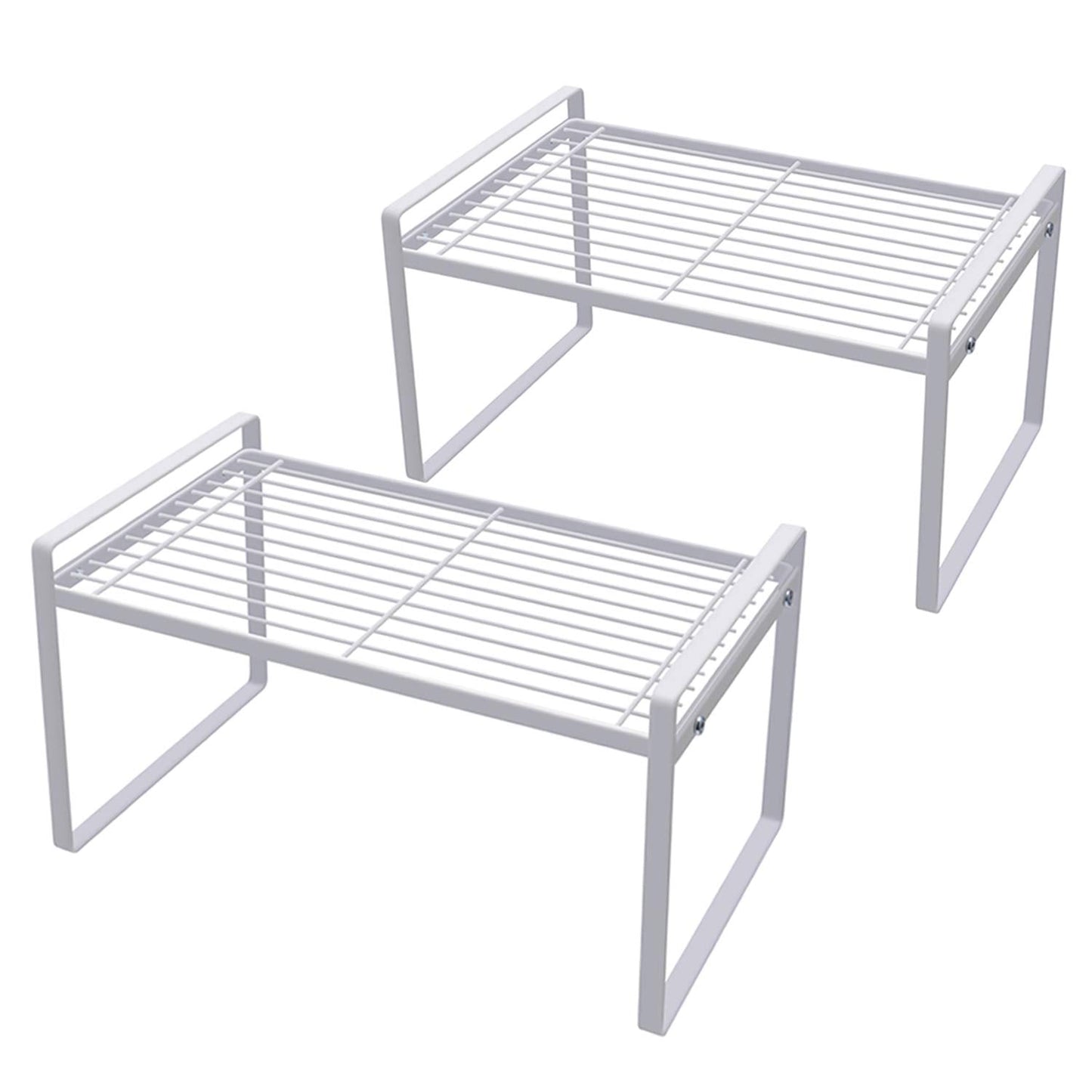 Shantton 2 Pack Kitchen Cabinet Shelf Counter Organizer Rack Pantry Storage Bathroom Bedroom Office Table Desk Space Saving Steel Frame Stackable Rust Resistant Non Slip White