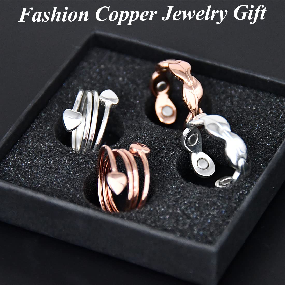 Cigmag 4PCS Copper Rings for Women Magnetic Rings Strong Magnets Pure Copper Adjustable