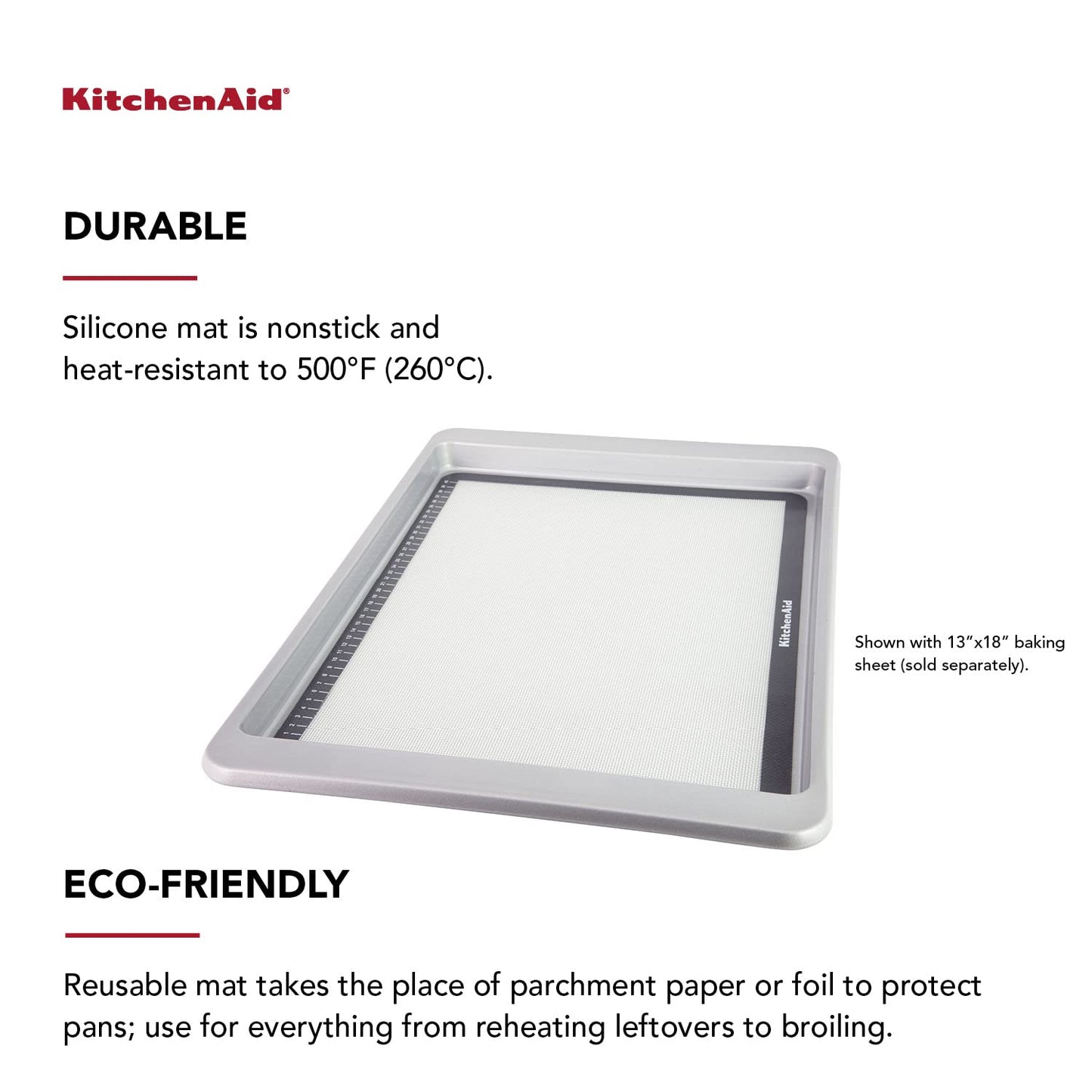 KitchenAid Silicone Large Baking Mat, 12x17-Inch, Gray