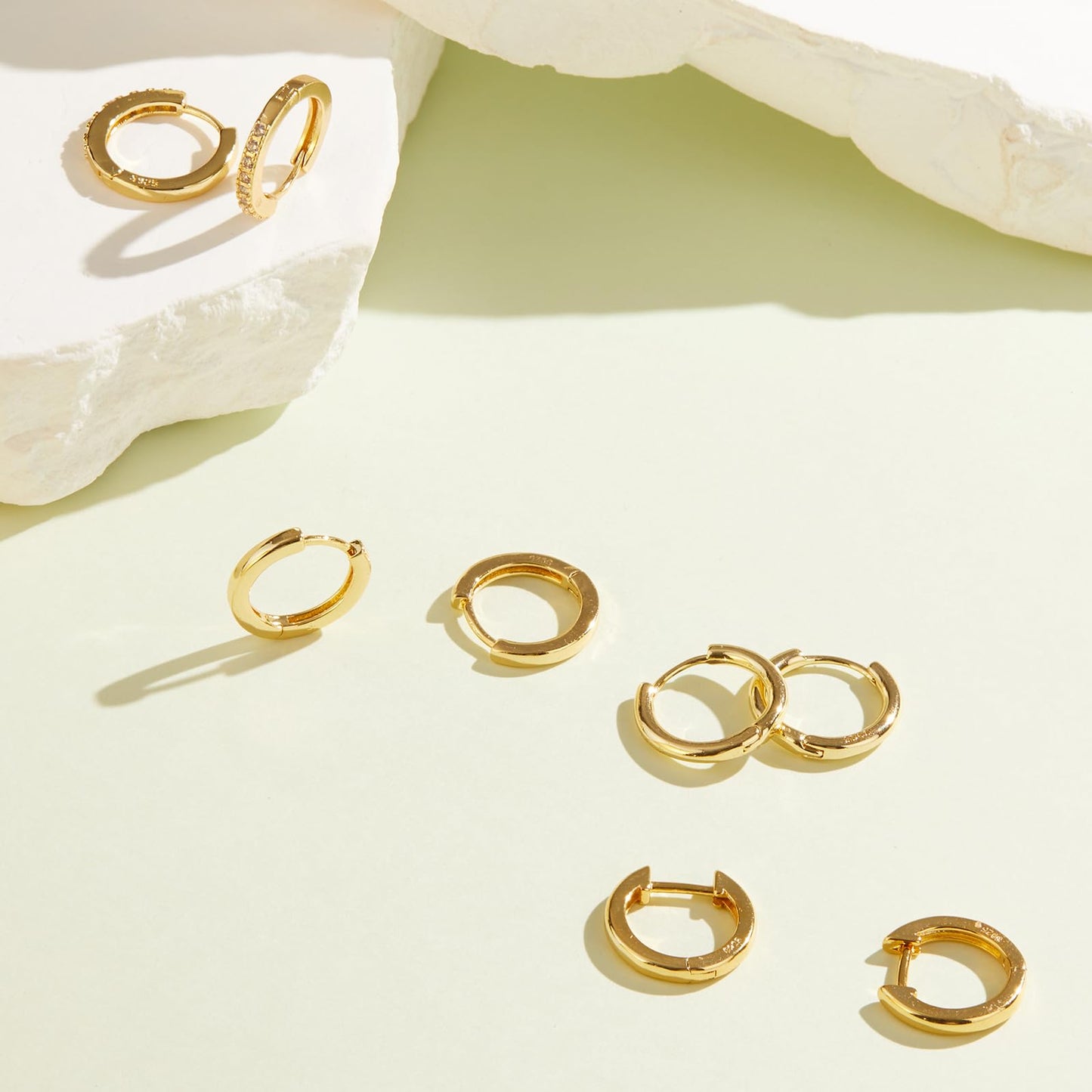 12mm Gold Plated Hoop Earrings Set for Men Gold Plated Stack Cartilage 3 hole Earrings for Multiple Double Piercing Lightweight Clip On Jewelry Gifts for Men