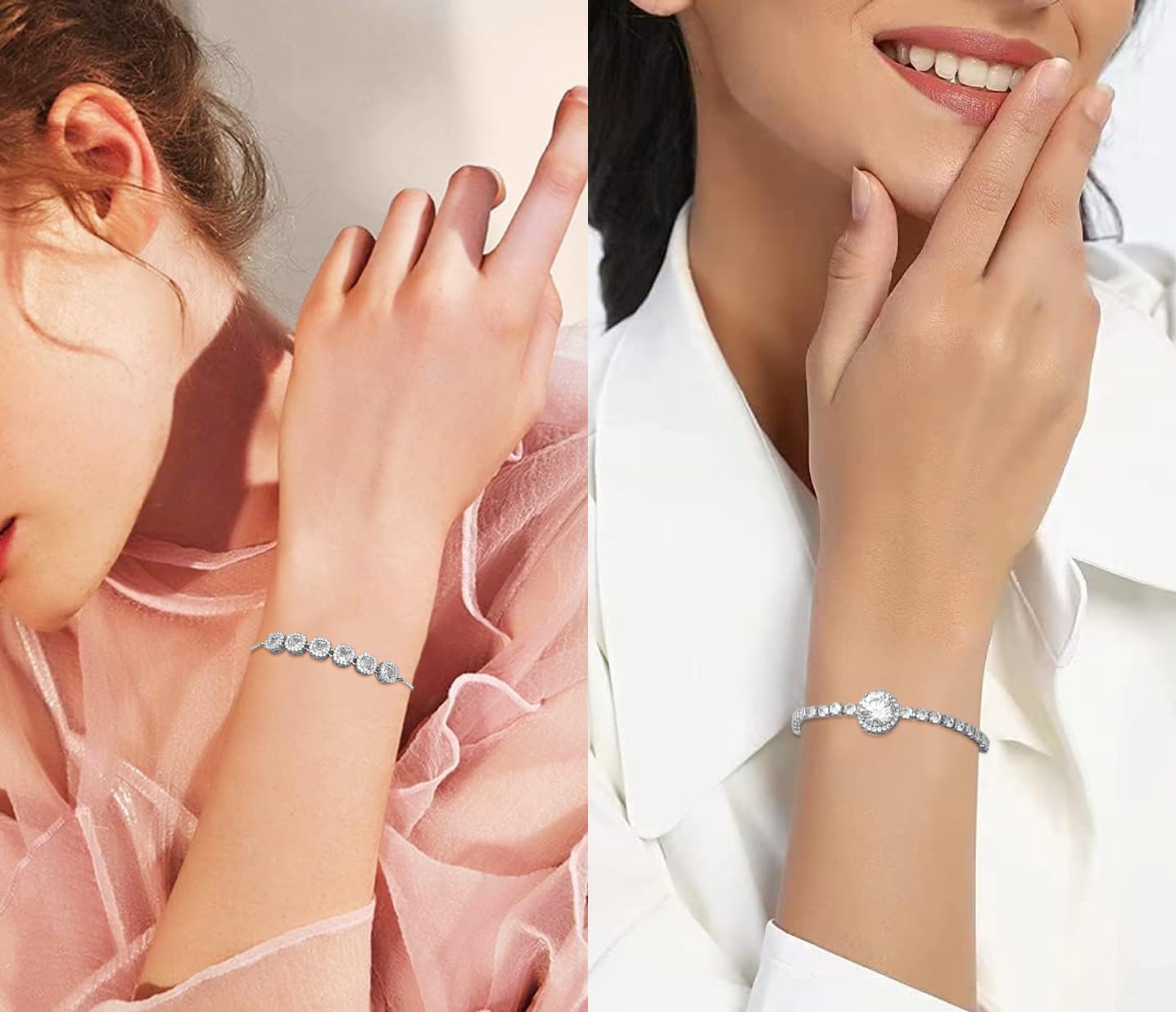 Wovanoo Tennis Bracelet for Women Cubic Zirconia Bracelets Adjustable Slider Bracelets Silver