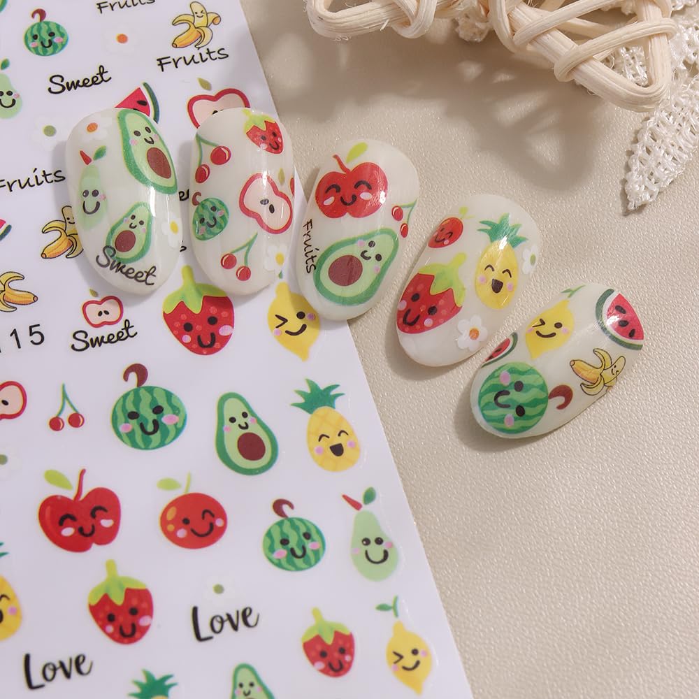 SIMAYKUWA Nail Stickers for Women with Cute Patterns (Colorful Cake and Fruits)