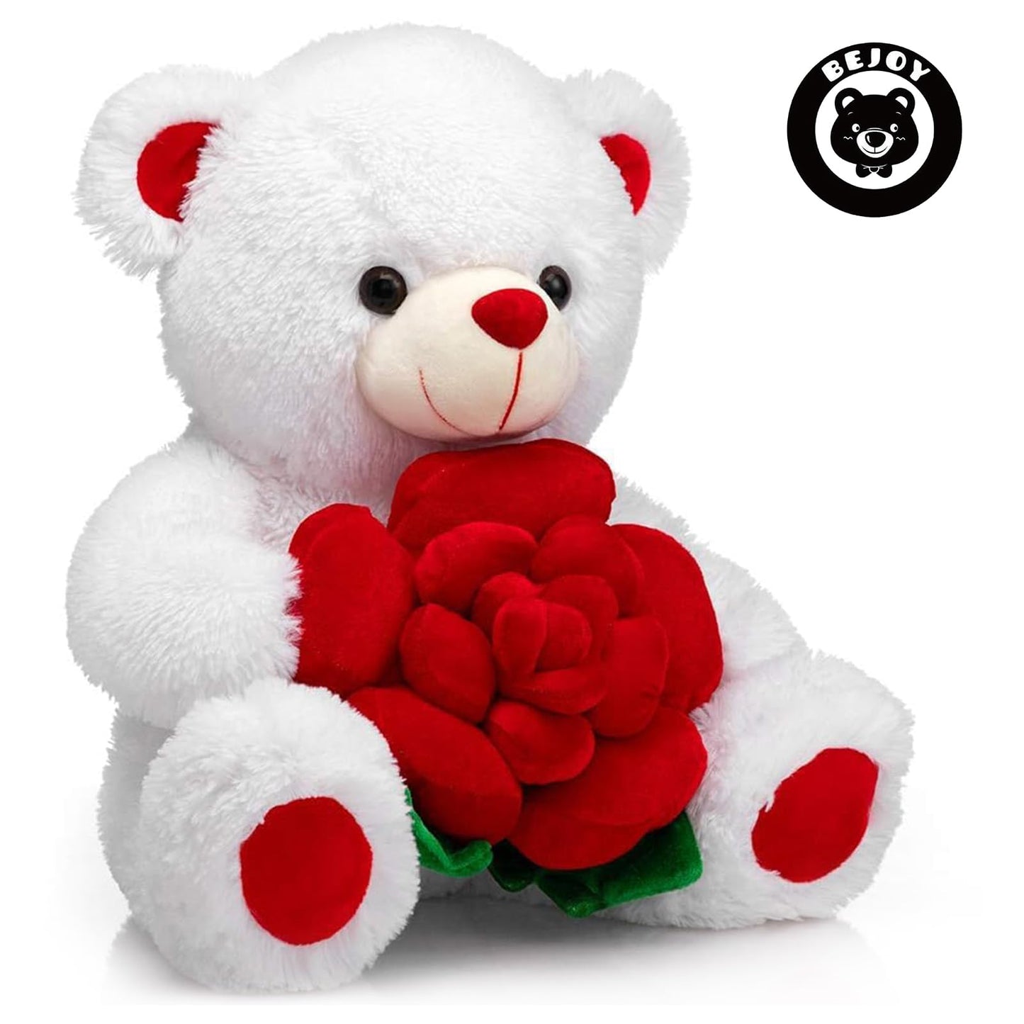 BEJOY Teddy Bear Stuffed Animals Plush Bear Holding Rose Soft Plush Toy Gifts 16 inches White