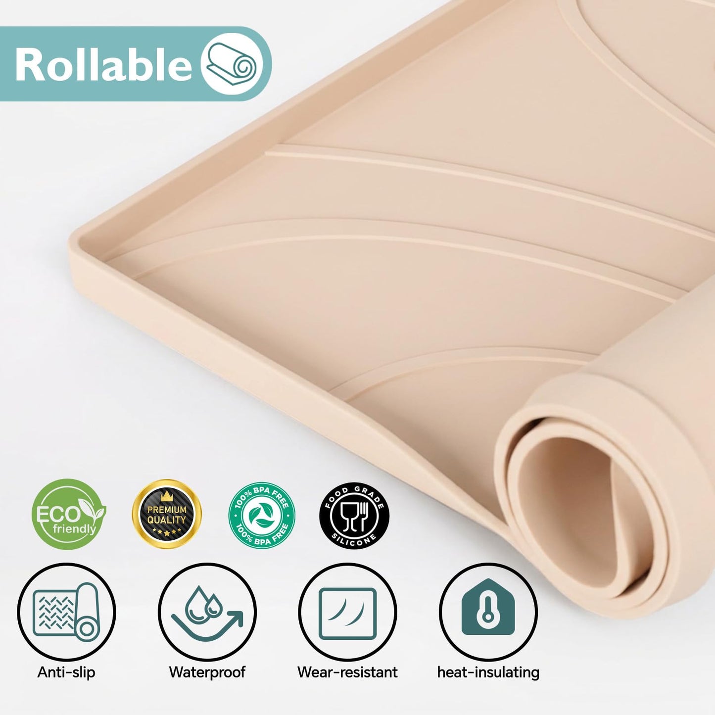 Under Sink Mat 31" x 19", Silicone Under Sink Liner for Kitchen and Bathroom, Waterproof Cabinet Protector Drip Tray, Protects Cabinets from Leaks and Spills