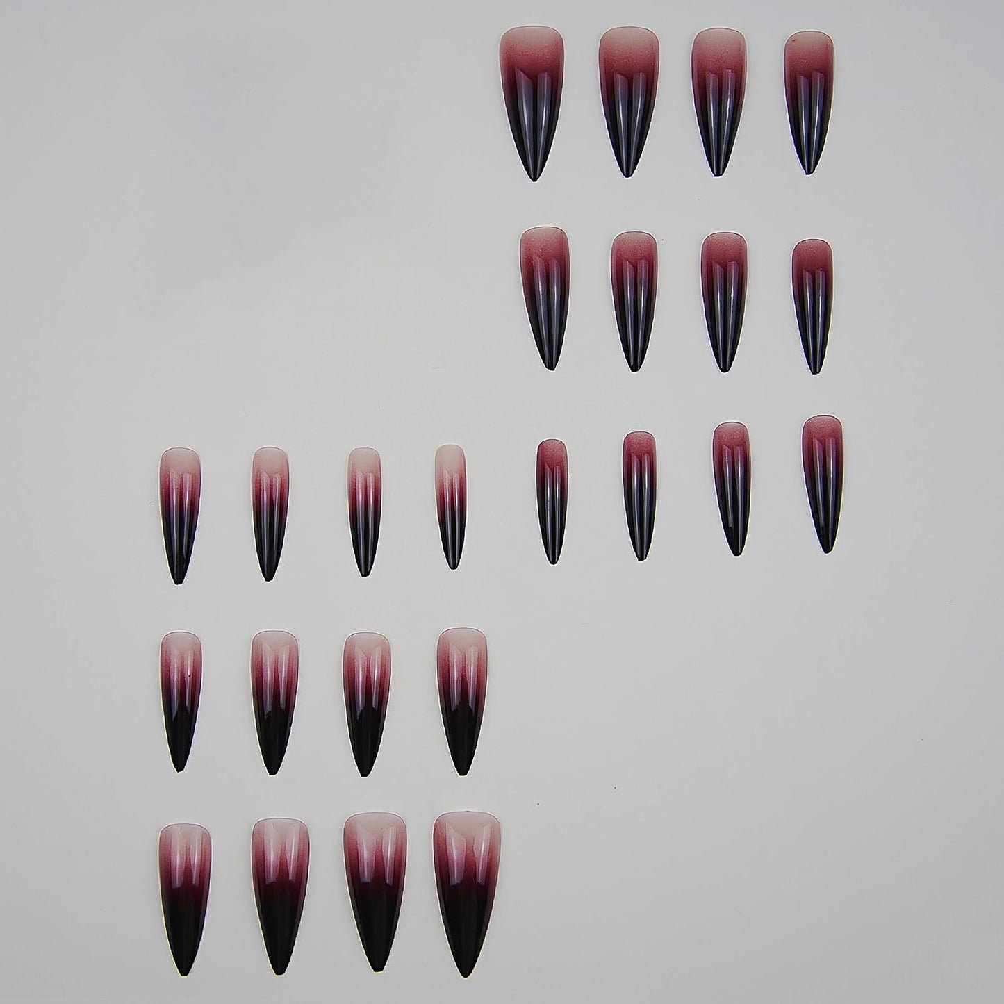 MISUD Press on Nails - Long Stiletto Fake Nails with Goth Red Black, Acrylic Gothic Ombre Design 24 pcs