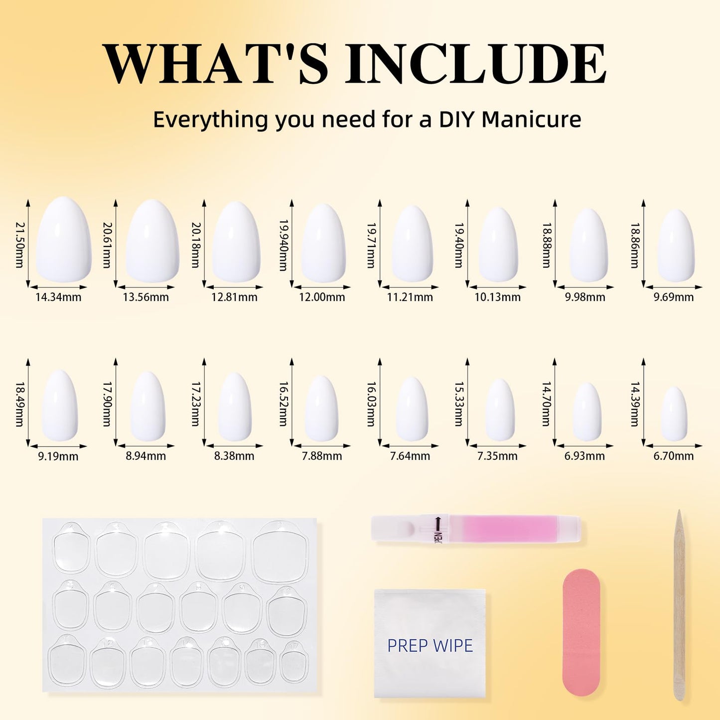 Leefrei White Press On Nails - Glossy Short Almond Press on Nails Milky Nails Press Ons for Women DIY Fake Nails Kit with Glue, Reusable Glue on Nails Short in 16 Sizes - 32pcs, Pure White