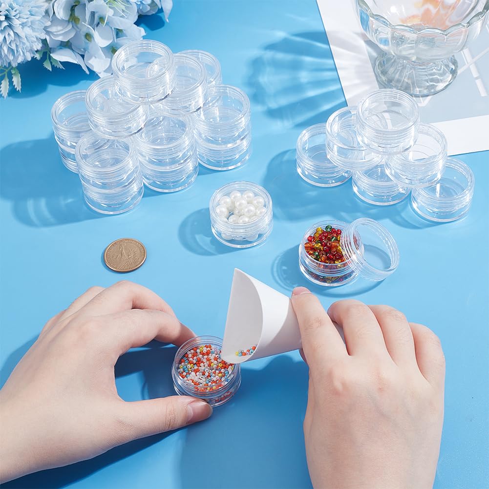 BENECREAT 30 Pack 1.47"x0.78" (10ml) Empty Clear Plastic Bead Storage Container jar with Rounded Screw-Top Lids for Beads, Nail Art, Glitter, Make Up, Cosmetics and Travel Cream
