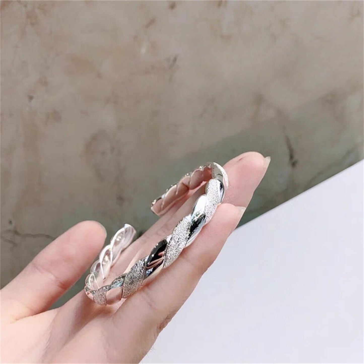 Handmade 925 Sterling Silver Bangle Bracelets For Women Twist Braid Cuff Bangles Irregular Hammered Bangle Bracelets Open Adjustable Bangles For Women Dainty Statement Stackable Bangle Jewelry Gifts