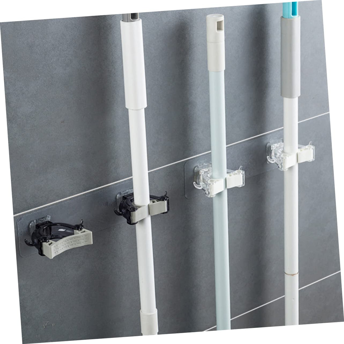 2pcs Mop Stand Broom Hanger Seamless Wall Mount Mop Holder Home Kitchen Bathroom Organizer