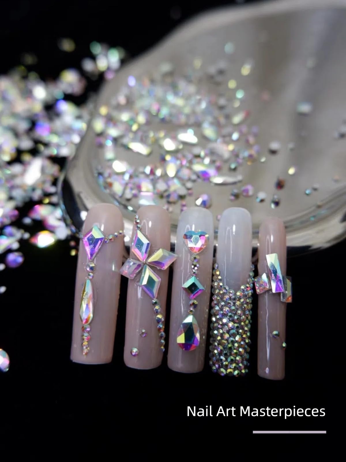 AMLAVIFISH 6080PCS AB Rhinestones for Nails, Nail Gems with Special-Shaped Diamonds, 3D Decorations Flat Back Stones Gems Set, Acrylic Nail Mix Sizes Nail Charms(Tweezers Included)