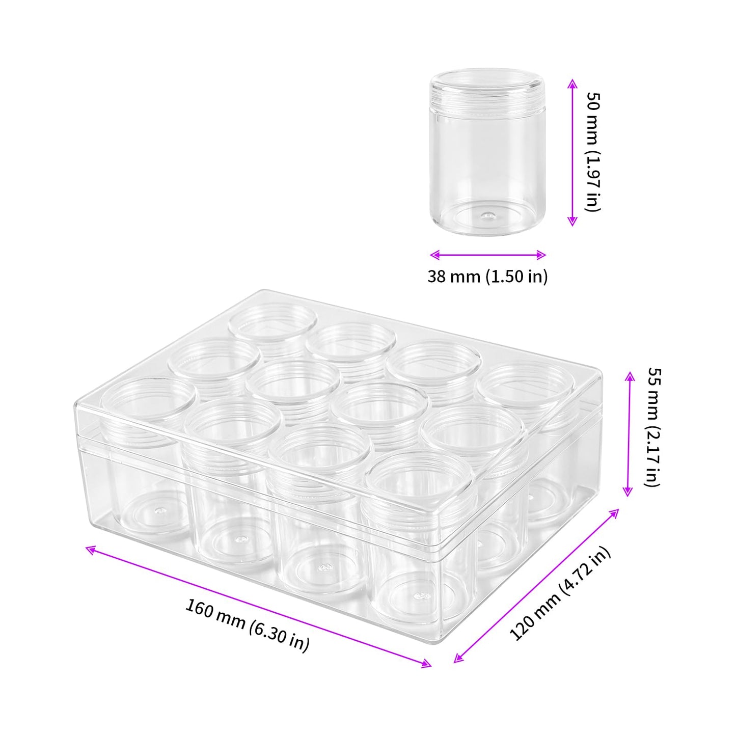 JEUIHAU 3 Pcs 12 Grid Clear Plastic Bead Storage Containers, Diamond Painting Storage Containers with Lid, Bead Art Organizer Case Jar for Jewelry Earrings, DIY Crafts, Nail Glitter, Small Items