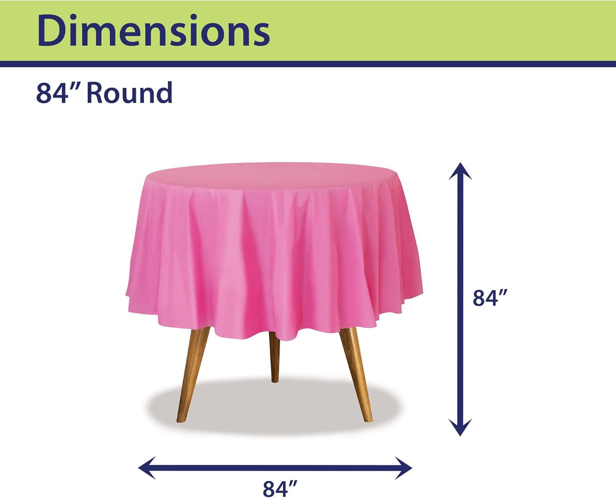 Pink Disposable Plastic Tablecloth for Round Tables (12 Pack) 84 inches Table Cloths for Parties, Events & Weddings, Indoors & Outdoors, Plastic Table Cover