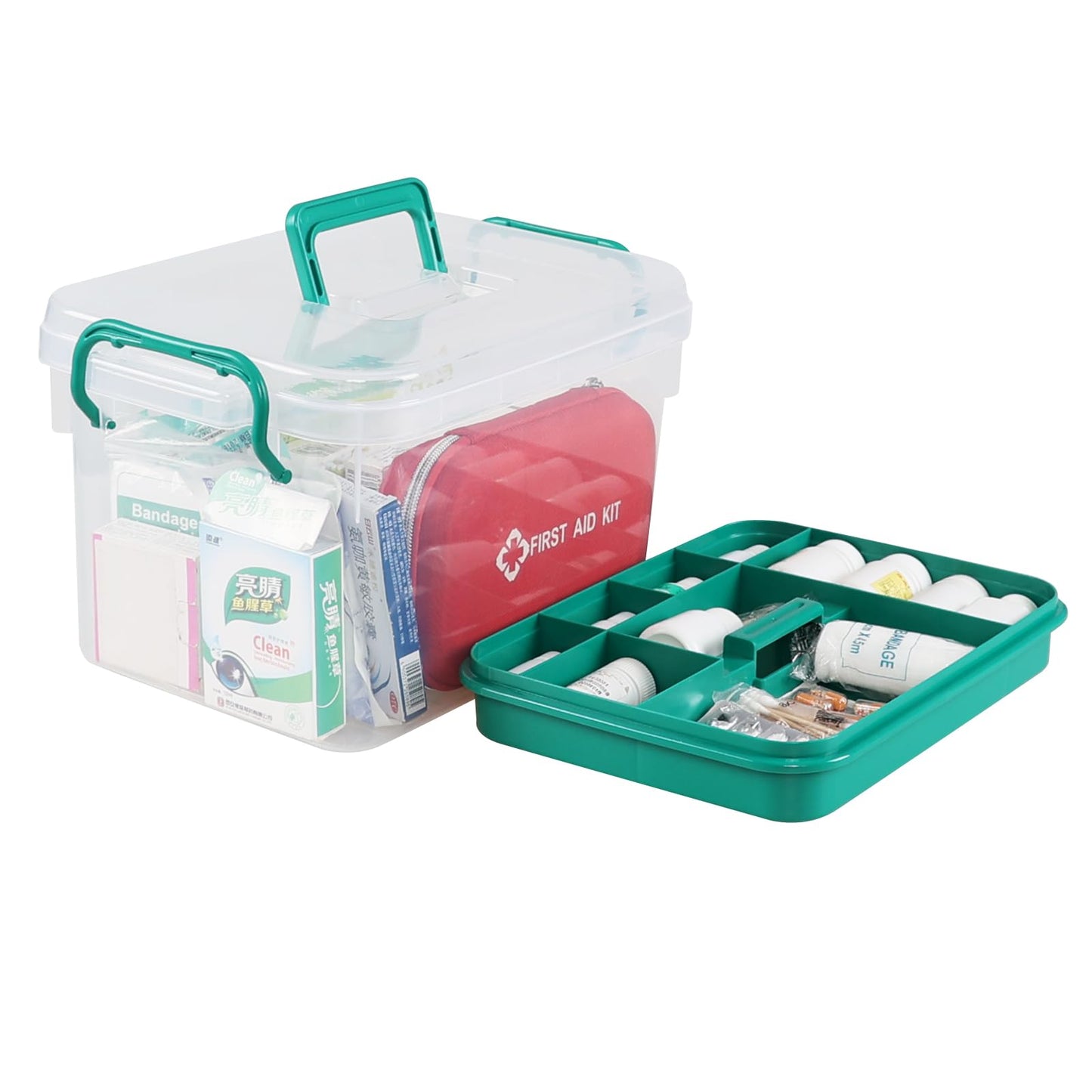 Waikhomes Plastic Divided First Aid Storage Box Kit, Portable Handled Medicine First Aid Box, Medicine Basic Organizer Holder
