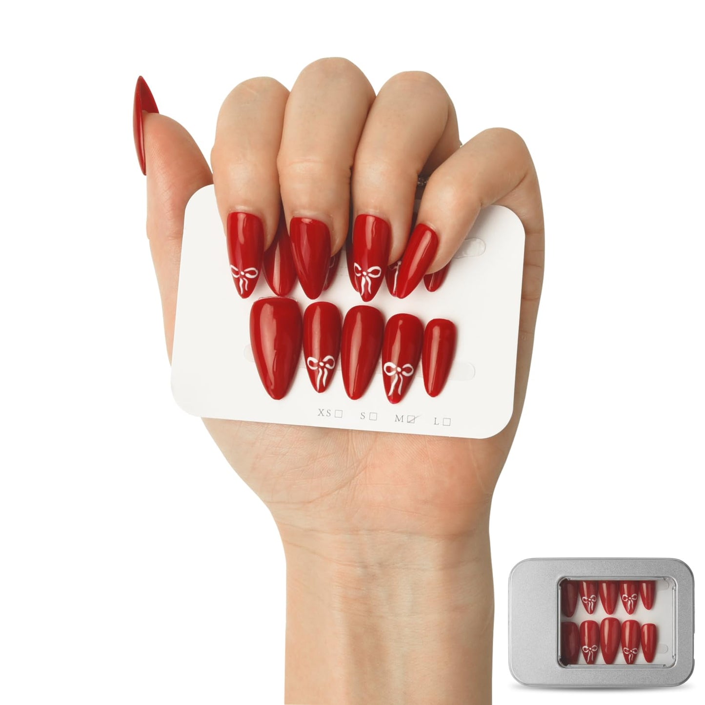 3D Pearl White Floral Red Press On Nails for Wedding, Handmade Medium Almond Nude Base White French-Tip Gel Acrylic 30pcs Reusable (Wedding Collection, Size M)