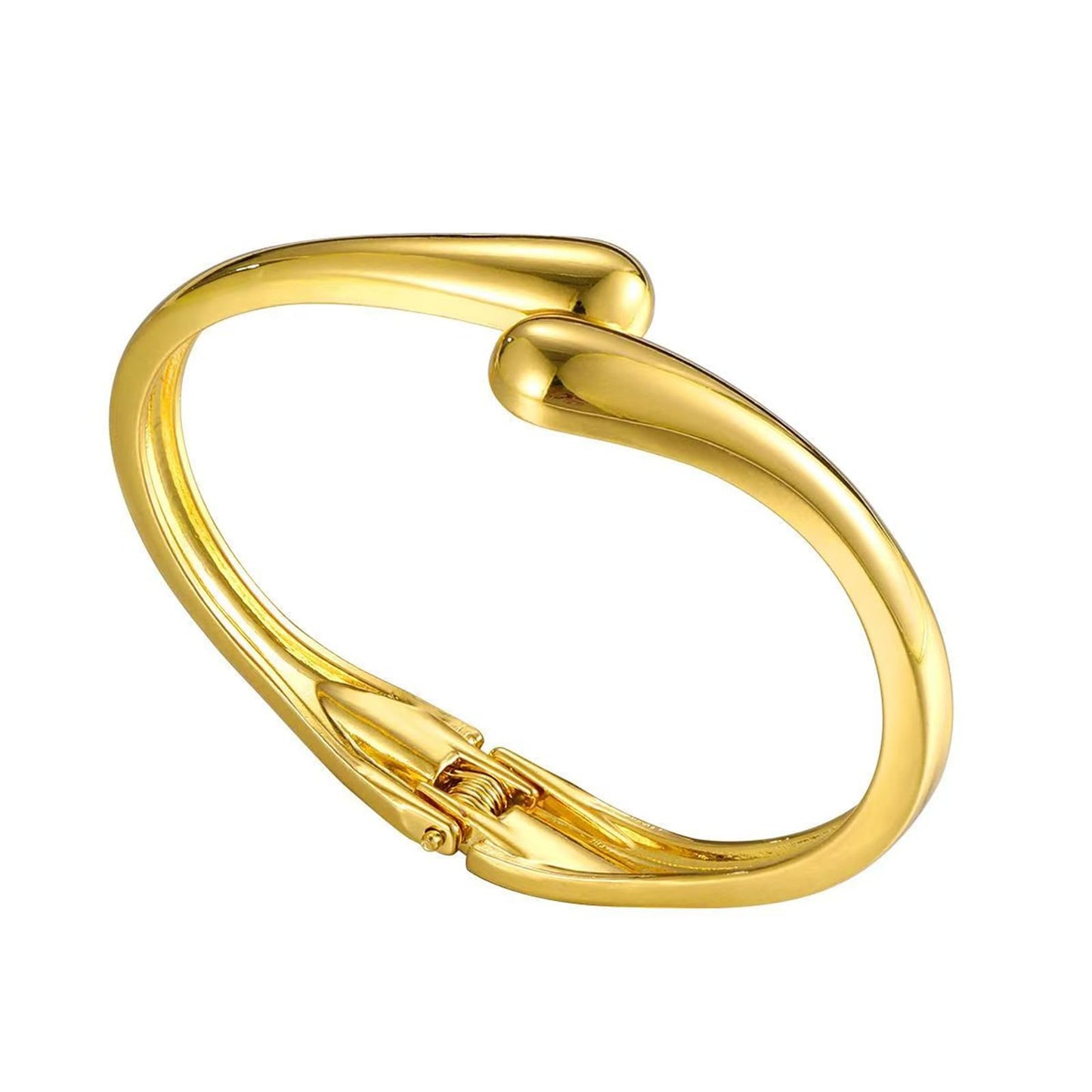 Hcrohihit Chunky Thick Cuff Bangle Bracelet for Women,Minimalist Adjustable Open Cuff Bracelet and Ring Collar Set,Polished Statement Cuff Bangle,Fashion Jewelry (A Gold)