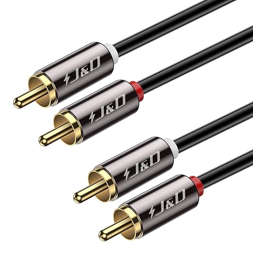 J&D 2 RCA M/M Stereo Audio Cable, Gold-Plated 2RCA Male to 2RCA Male Copper Shell Auxiliary Audio Cord for Home Theater HDTV Amplifiers Hi-Fi Systems Speakers, RCA Audio Cables, 7 Feet