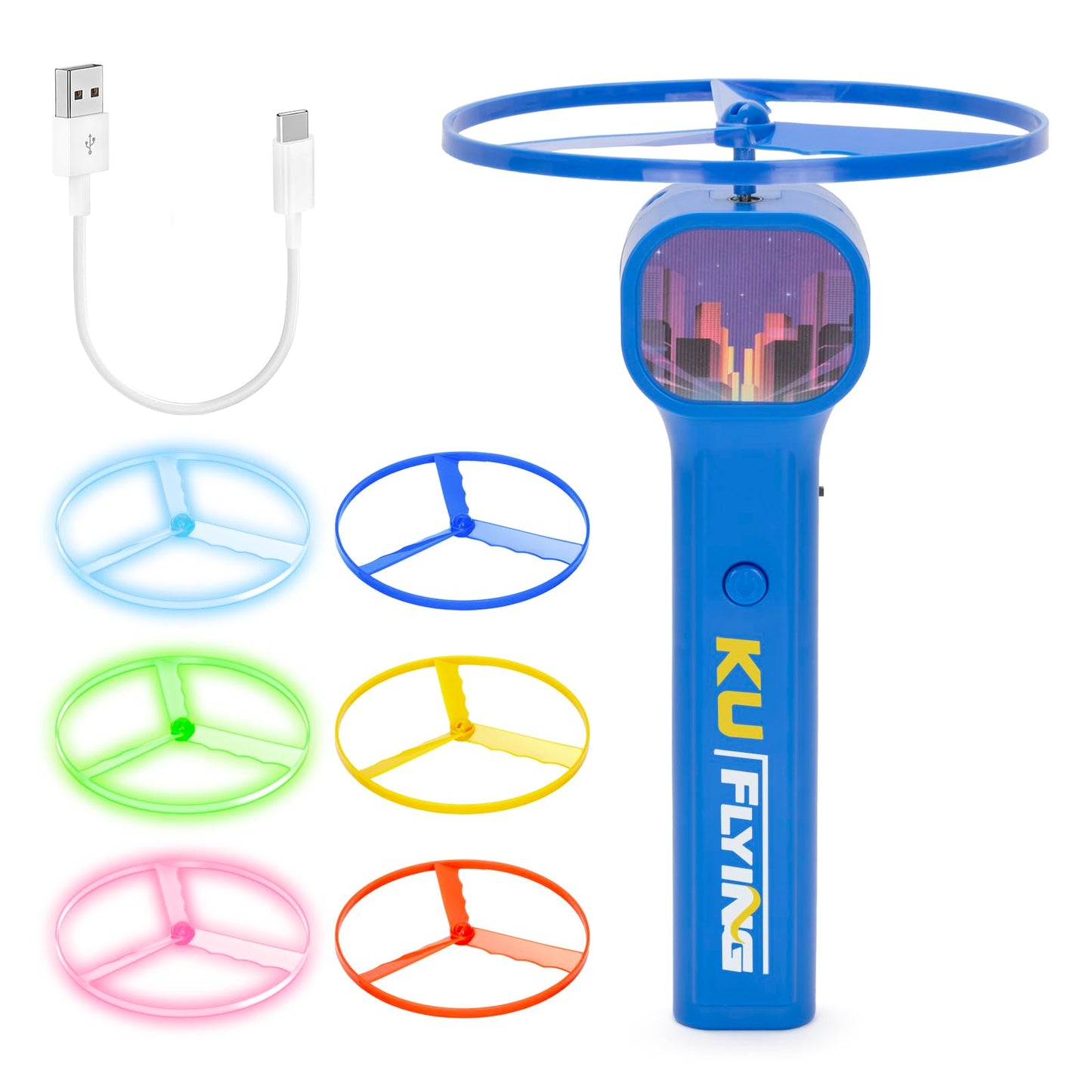 FunisFun Electric Disc Launcher with 6 Flying Spinners for Adults & Kids, Rechargeable Glow in The Dark Disc, Outdoor Fun Fidget Cat Fetch Toys for Pets Interactive Hunting