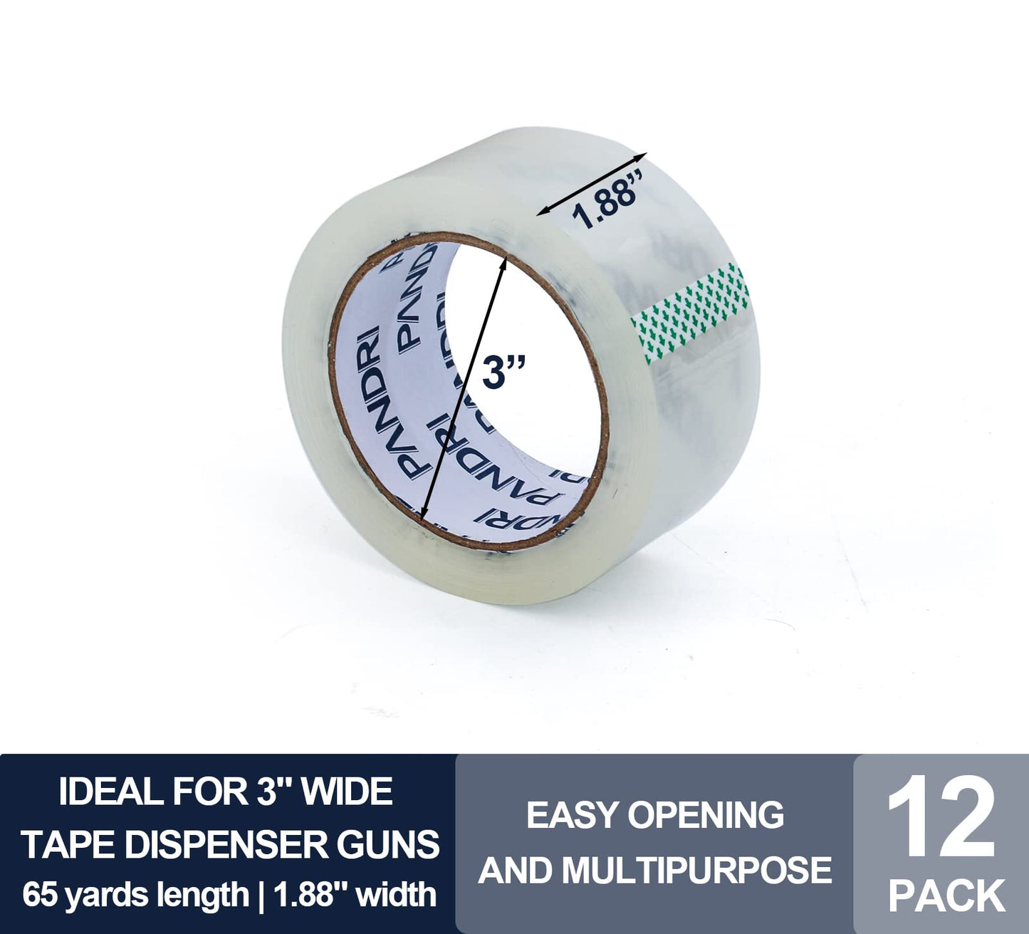 PANDRI Packing Tape, 12 Rolls Heavy Duty Clear Packaging Tape for Shipping Packaging Moving Sealing, 1.88 inches Wide, 65 Yards Per Roll, Total 780 Yards