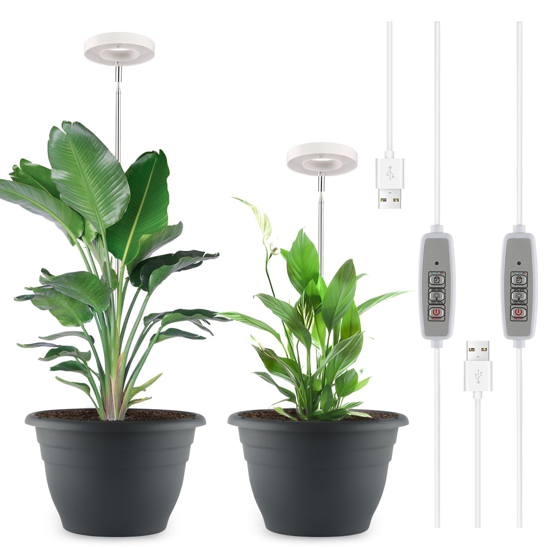 RooTrimmer 2 Pack 11 Inch Plant Pots with LED Grow Light,Full Spectrum Indoor Planter Kit with Soil Moisture Meter & Drainage System,Modern Flower Pots for Home Office Plants