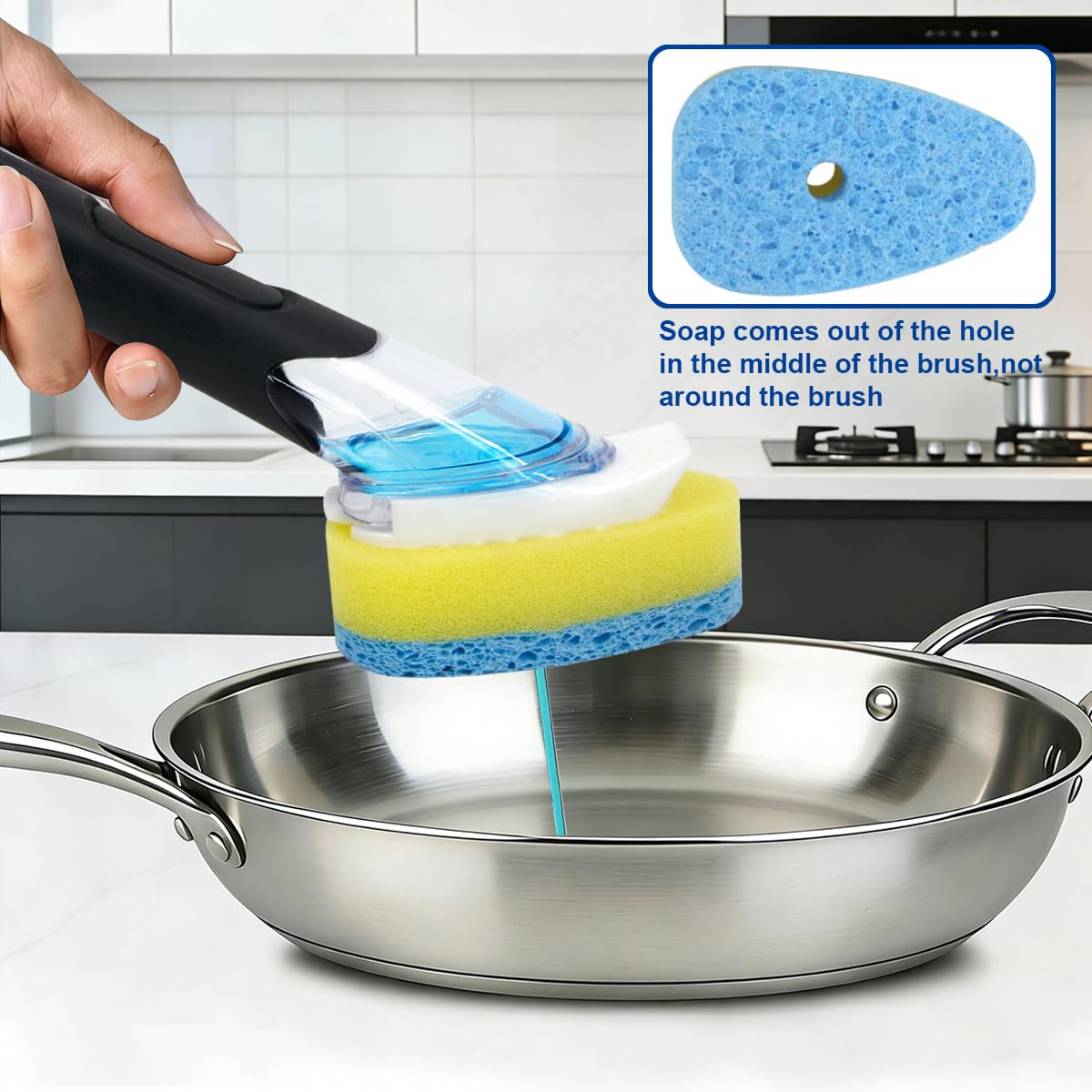 CELOX Dish Sponge with Handle, Soap Scrubber for Kitchen Cleaning