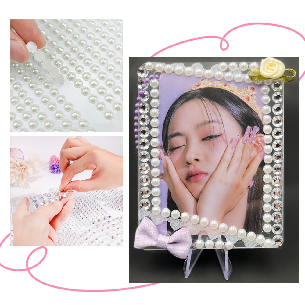 PALM LASHES K-pop DIY Photocard Toploader Decoration Kit – Includes 10pcs Hard Photocard Holder Sleeve 3D Flowers & Ribbon Bows, Stickers, and 3D Sticker for Card Trading