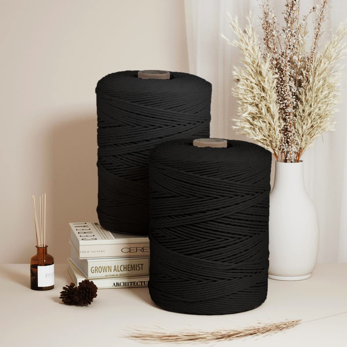 Macrame Cotton Cord 3mm x 547yds, ZUEXT Natural Handmade Black Braided Cords 4 Strands Knitted Rope String for Craft Wall Hanging Weaving Tapestry Dream Catchers Hanger DIY Gift (500m)