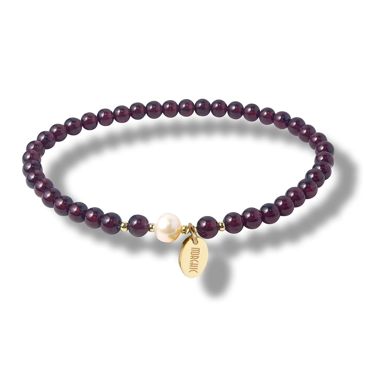 Morchic 4mm Natural Garnet Gemstone Beads Stretch Bracelet for Women, With Freshwater Pearls, Energy Birthday Gift for Her 7.2”