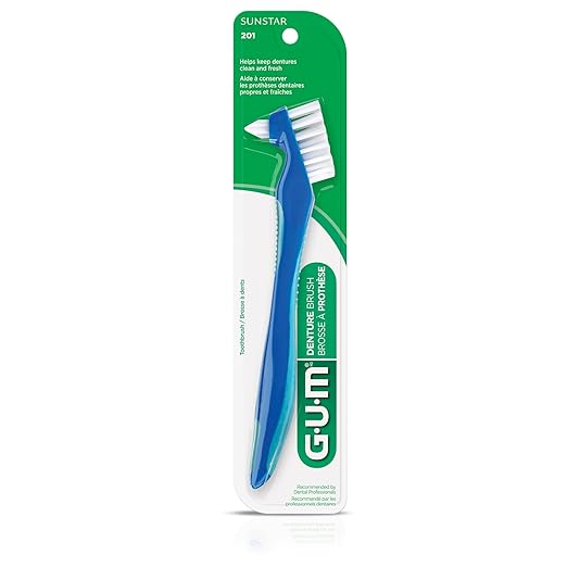 GUM Denture Brush - Dual Headed Hard Bristle Toothbrush for Dentures & Acrylic Retainers - Dentist Recommended Denture Cleaner (Pack of 2)