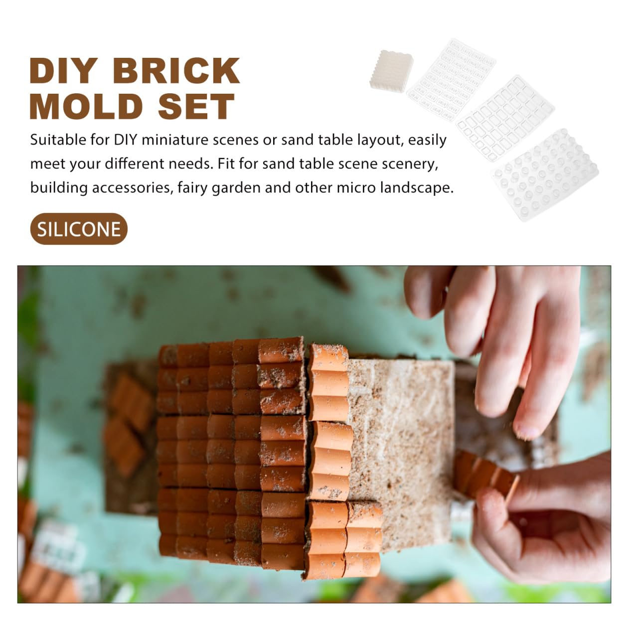 UPKOCH Mini Brick Mold Set Silicone 1 6 Scale Miniature Brick Making Tools for Dollhouse Sand Table and Mini Garden Landscape Crafting