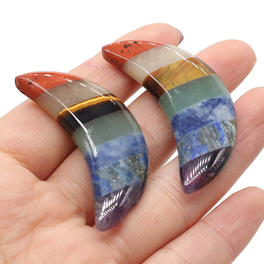 Zotoone Healing Crystals Chakra Stones,Natural Crystals Gemstones Spiritual Reiki Healing Stones,Moon Shape 7 Chakra Balancing Metaphysical Healing Polished Tumbled Stones (2 Pcs)