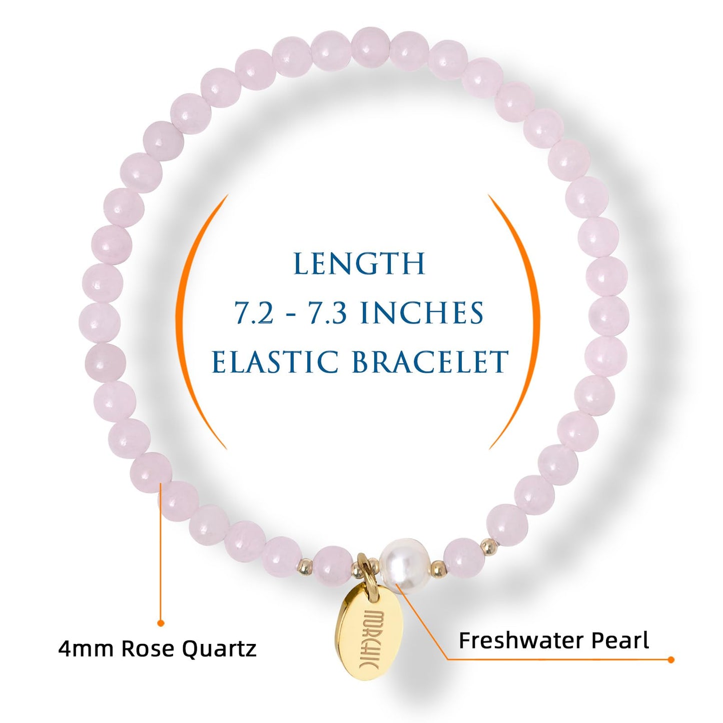 Morchic 4mm Natural Rose Quartz Gemstone Beads Stretch Bracelet for Women, With Freshwater Pearls, Energy Gem Birthday Gift for Her 7.2”