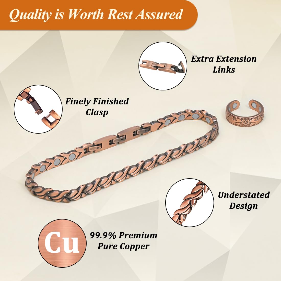 Vicmag Copper Anklet for Women Magnetic Ankle Bracelet with Ultra Strength Magnets 99.9% Solid Copper Gift for Her (Adjustable)