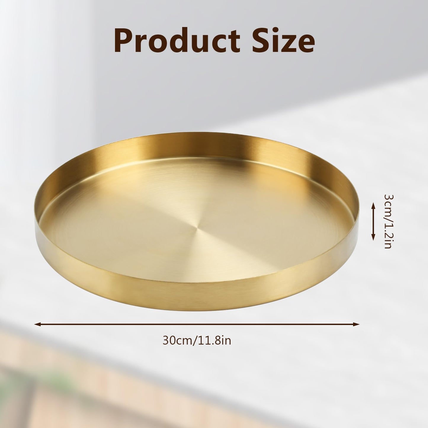 12 Inch Golden Round Platter Tray, Trays for Domestic Purposes, Stainless Steel Serving, Circle Decorative Tray, Vanity Tray for Centerpiece Home Decor