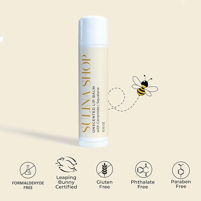 Unscented Lip Balm Hydrating for Dry Lips - Lip Moisturizer with Castor Oil and Beeswax, Chapped Lip Repair, Restores Smoothness, Barrier Protection, Fragrance-Free and Gentle (Pack of 3)