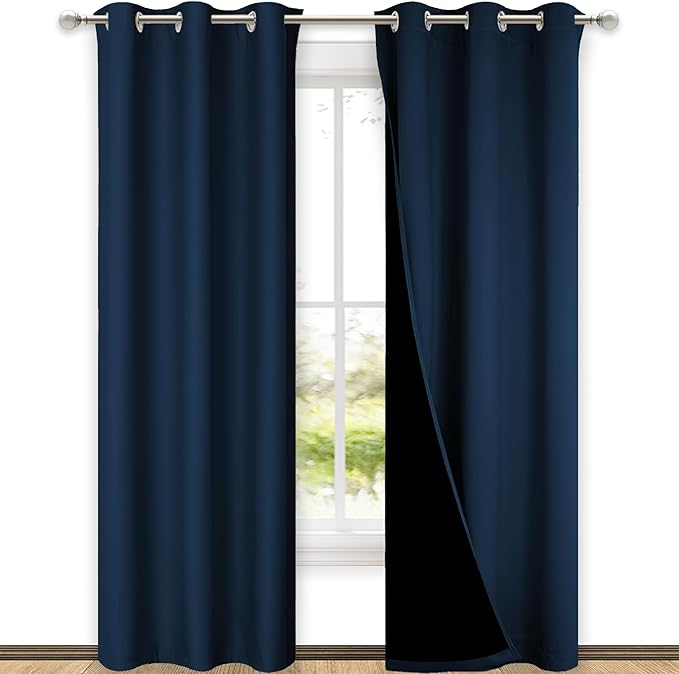 NICETOWN Moroccan Blue Full Shade Curtain Panels, Pair of Thermal Insulated & Energy Efficiency Blackout Drapes for Living Room Windows, Lined Silky Performance Window Dressing (42" Wide x 84" Long)