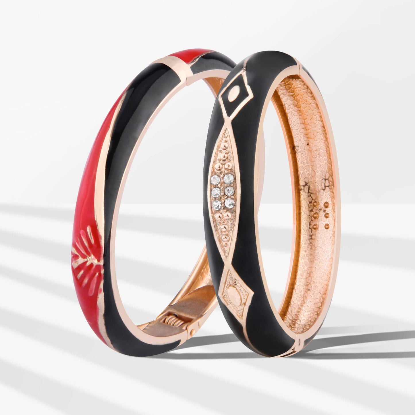 UJOY Cloisonne Crystal Bracelets Colorful Cloisonne Design Plated Hinge Enamel Bangle Jewelry for Women 88C01 Black red