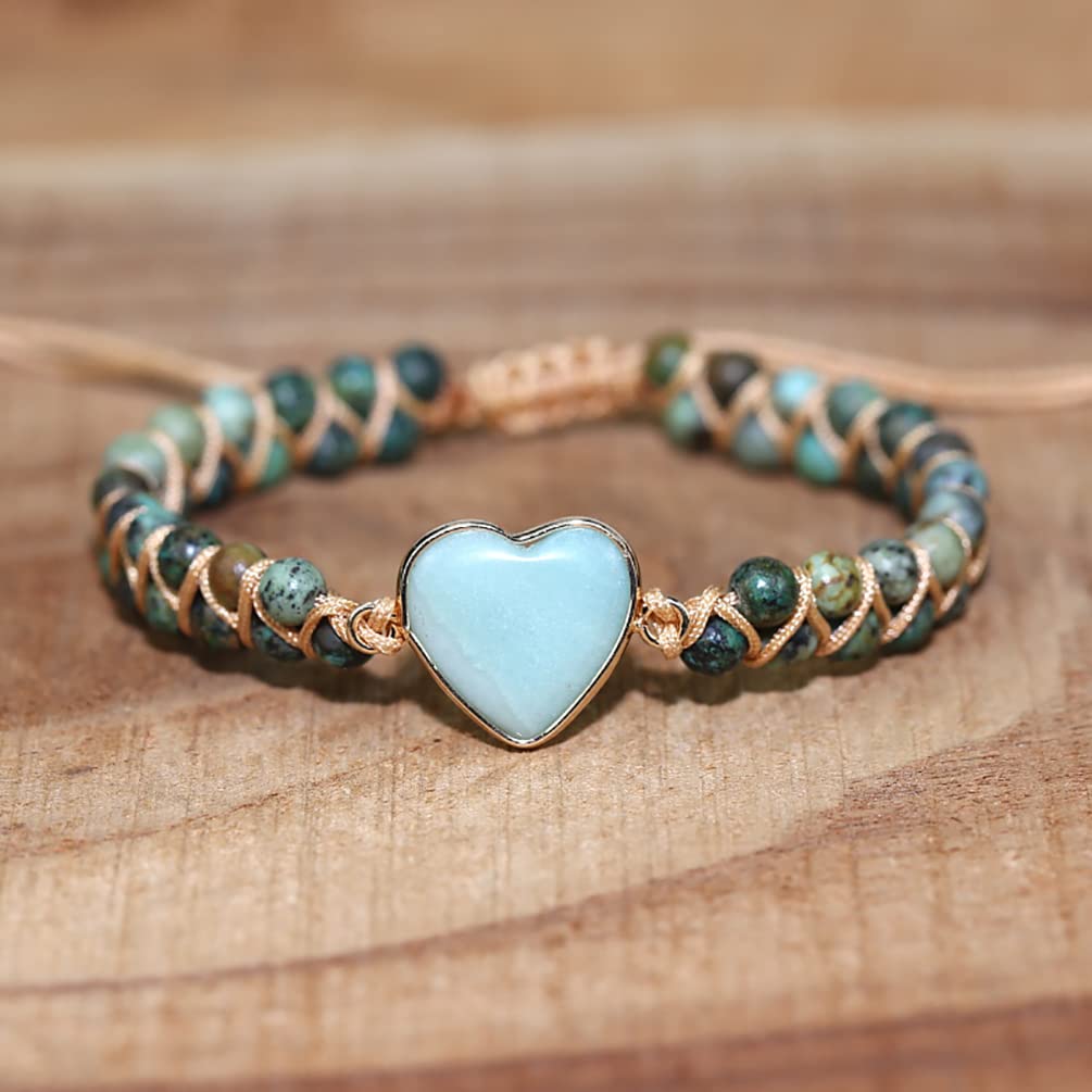 ZOSOJONA Women Wrap Bracelets Boho Natural Stone Jasper Turquoises Strand Bracelet Jewelry Collection (African Turquoise)