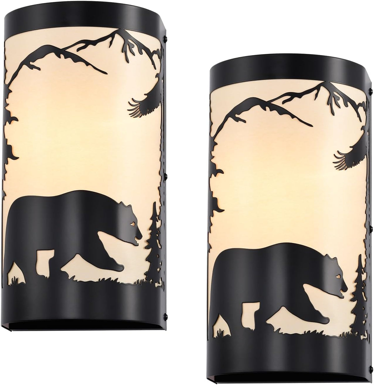 Wall Sconce Light,Bear Metal Cream Parchment Farmhouse Wall Sconces Set of Two,Rustic Black Matte Hallway Sconces Wall Lighting,Vintage Wall Mount Lamp,Wall Lights for Living Room,Bedroom