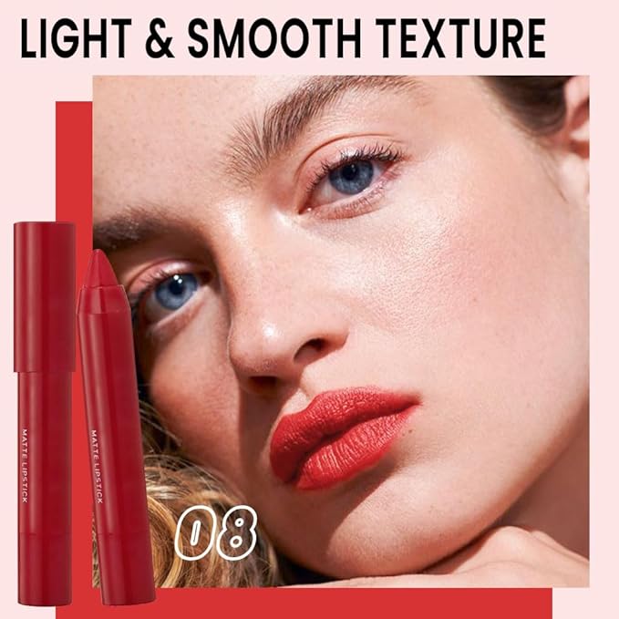 BINGBRUSH Crayon Matte Longwear Lipstick Pack Set,Moisture Smooth Color Stick Ultimate Lip Crayon for Makeup Collection - Waterproof Velvet Lipgloss (08#, 1 Count (Pack of 1))