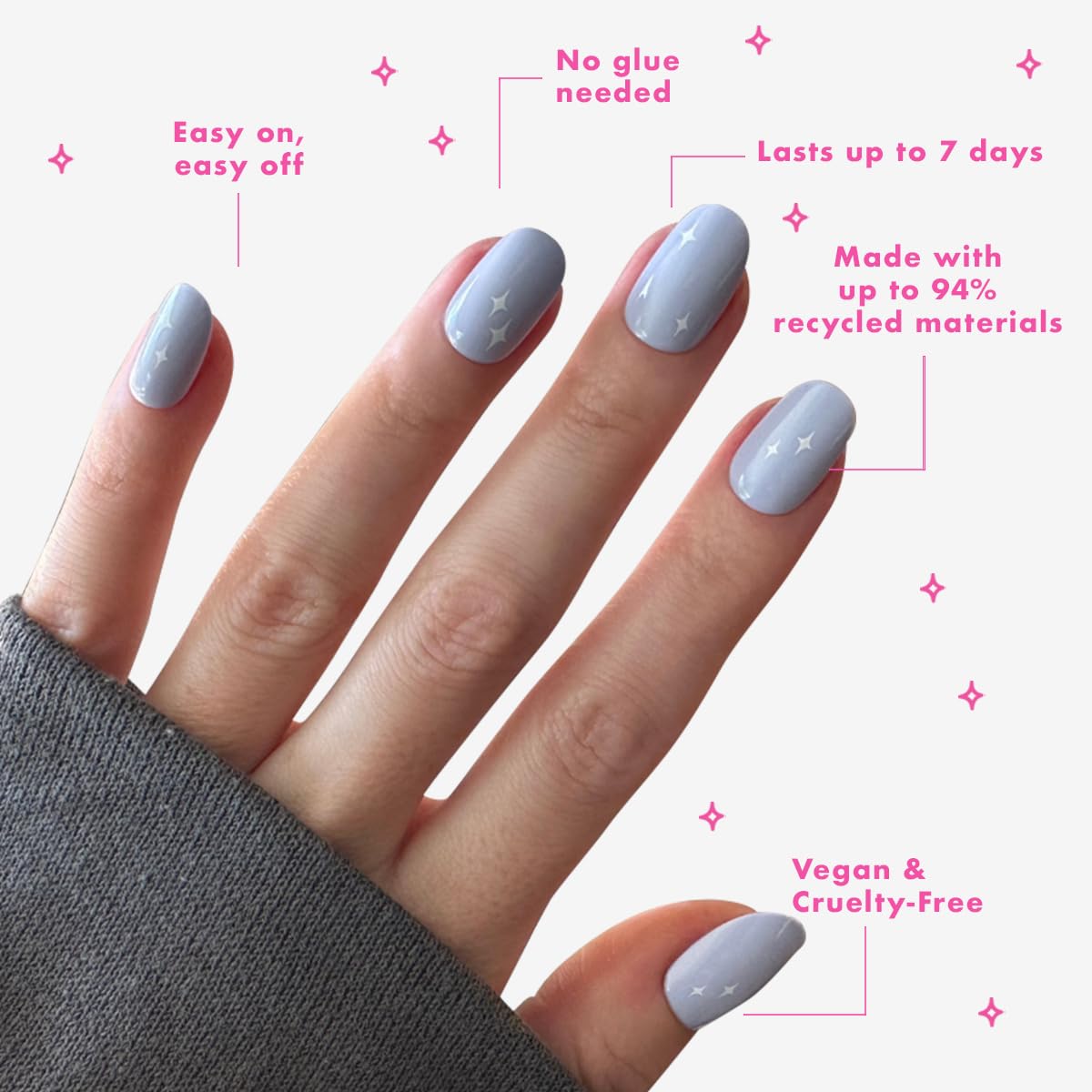Olive & June Classic Super Stick Mani Press On Nails | No Glue Needed | 32 Tab Nails 16 Sizes | Non-Toxic Tabs Non-Damaging 7-Day Wear | Spring Flowers & Patterns | Short, Round | Sparkle Accent