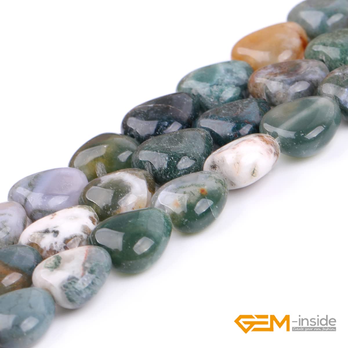 GEM-Inside 10mm Heart Charms Natural Green India Agate Gemstone Stone Beads for Jewelry Making Full 15" Strand Power Energy Healing Chakra Stone Beads
