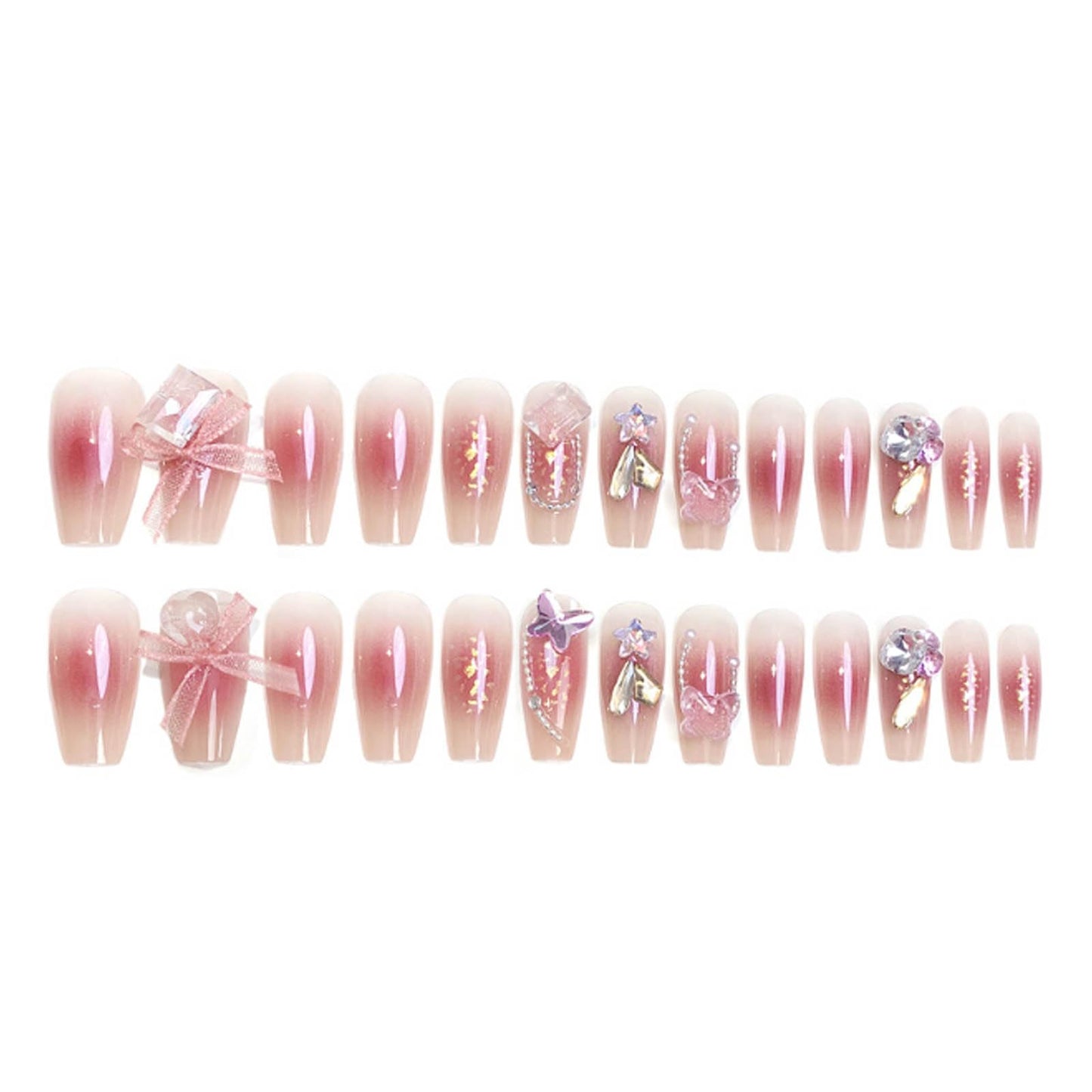 Hkanlre 3D Press on Nails Medium Fake Coffin Nails Tips Full Cover Luxury False Nails for Women and Girls 24PCS
