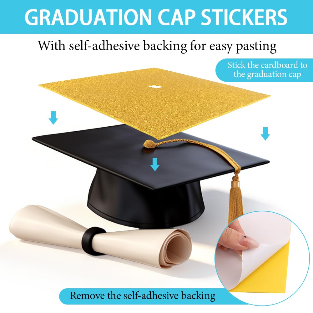 Arivlune Graduation Cap Decorations kit, Includes 6 9.8 X 9.8 Graduation Cap Topper Blank Glitter Cardstock/5 Sheets Rhinestones/6 Alphanumeric Stickers for DIY Graduations Caps Topper